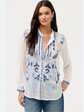 Johnny Was NWT $298 Luisa Diantha Shirt S White